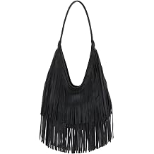 Emprier Fringe Bag for Women Black Tassel Shoulder Bag Western Hobo Purse Vegan Leather Vintage Crossbody Tote Bag