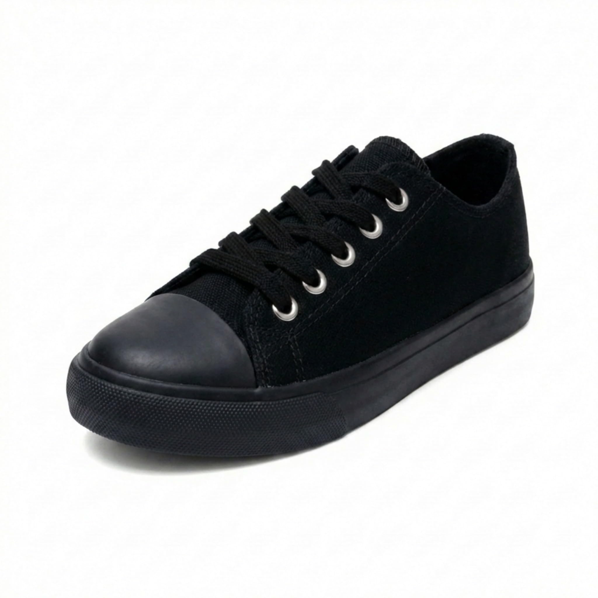 The Fashion Supply Kids Canvas Sneakers for Girls and Boys, Low Top Lace-Up Shoes for Little Kids (All Black, 1)