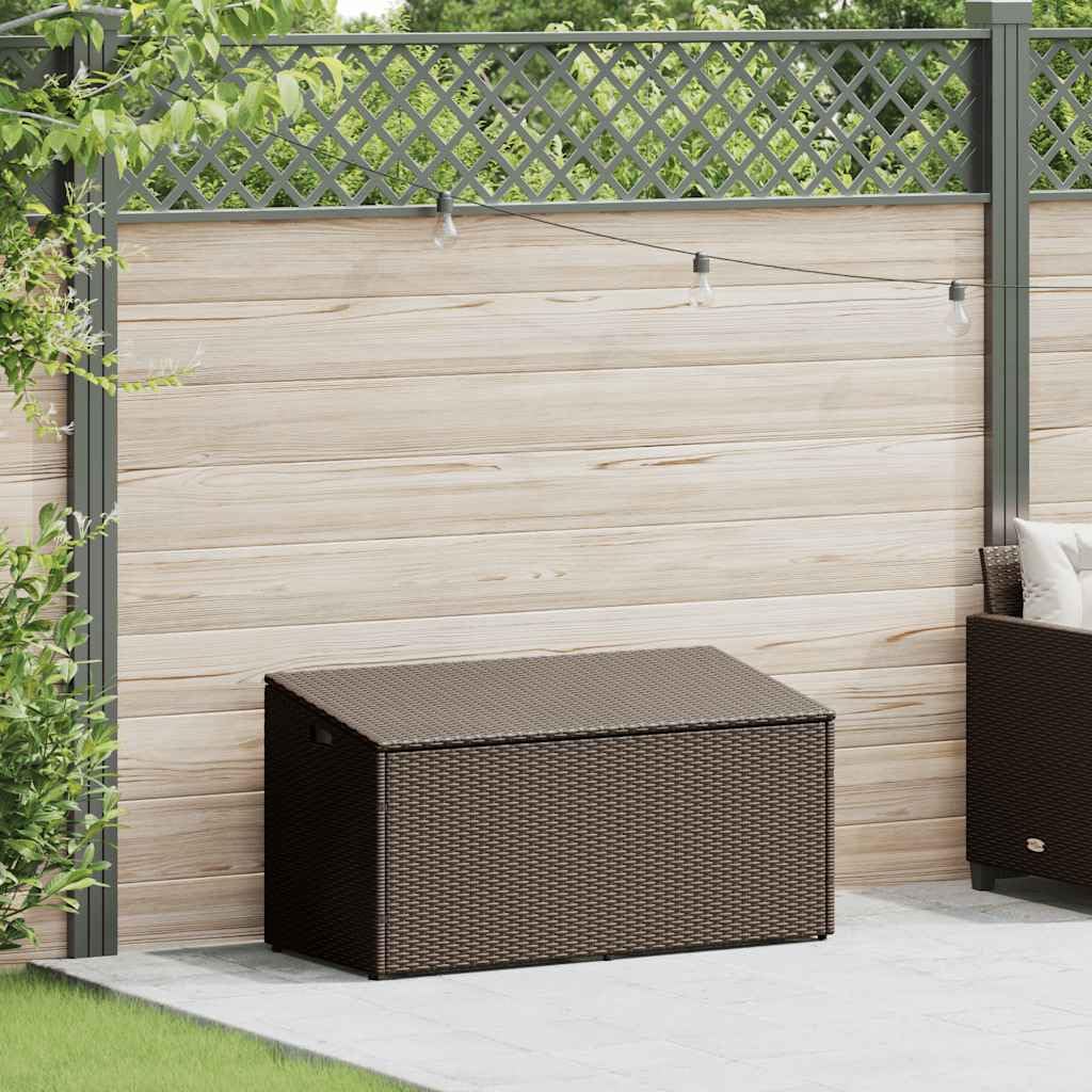 Poly Rattan pudełko do przechowywania, brązowe, 110 x 50 x 58 cm, z pokrywką, sprężyną gazową i wodoodporną torbą na poduszki, koce i artykuły ogrodowe