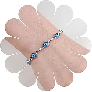 Boho Bracelet Mauvais Œil Bleu Bracelet De Chaîne Mauvais Œil Bracelets Station De L'œil Bracelets Argent Protection Des Yeux Chanceux Bijoux Pour Les Femmes Et Les Filles Cadeaux (argent)