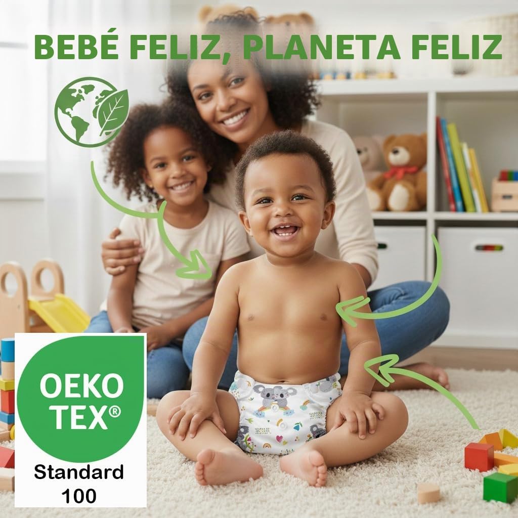 Kolo - Kit de Pañales de Tela para Bebés y Niños: 6 Reutilizables + 6 Insertos de Bambú + 1 Bolsa de Transporte - 100% Ecológicos