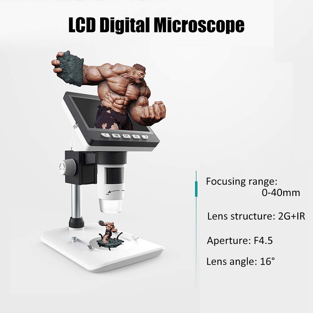 Microscopio Digital LCD Portátil De 4,3 Pulgadas, Microscopio De Escritorio USB De 1000 Aumentos, Soporte Led Ajustable, Batería De Litio, para Niños, Laboratorio, Joyerí