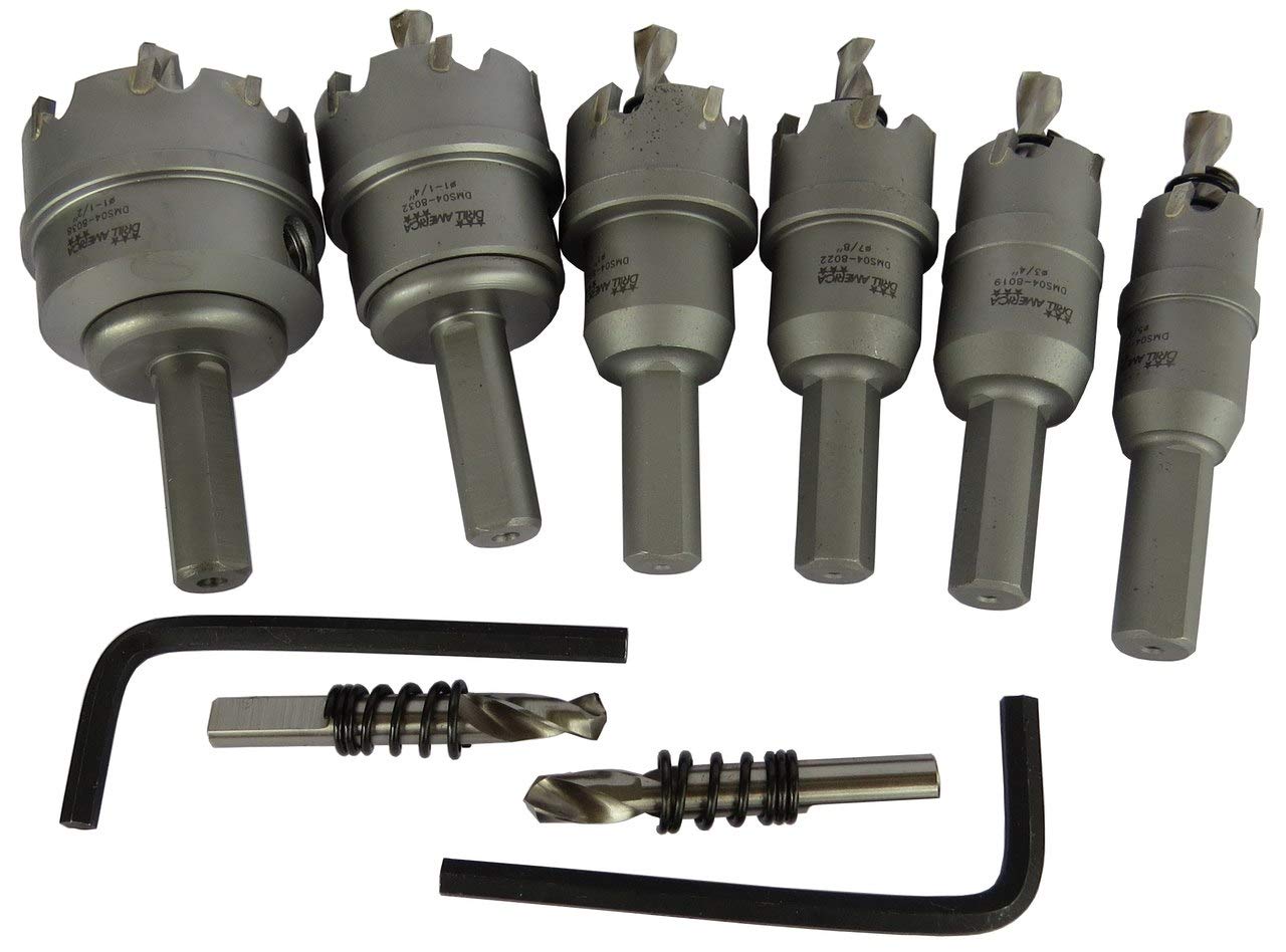 Drill America - DMS04-8206 6 Piece Carbide Tipped Hole Cutter Set with 3/16" Depth of Cut (5/8", 3/4", 7/8", 1", 1-1/4", 1-1/2" and 2"), DMS Series