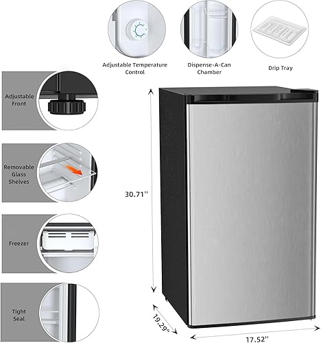 Miniatura 5 de Antarctic Star Mini refrigerador compacto con congelador, 3.2 pies cúbicos, puerta única con termostato ajustable, estantes de vidrio extraíbles