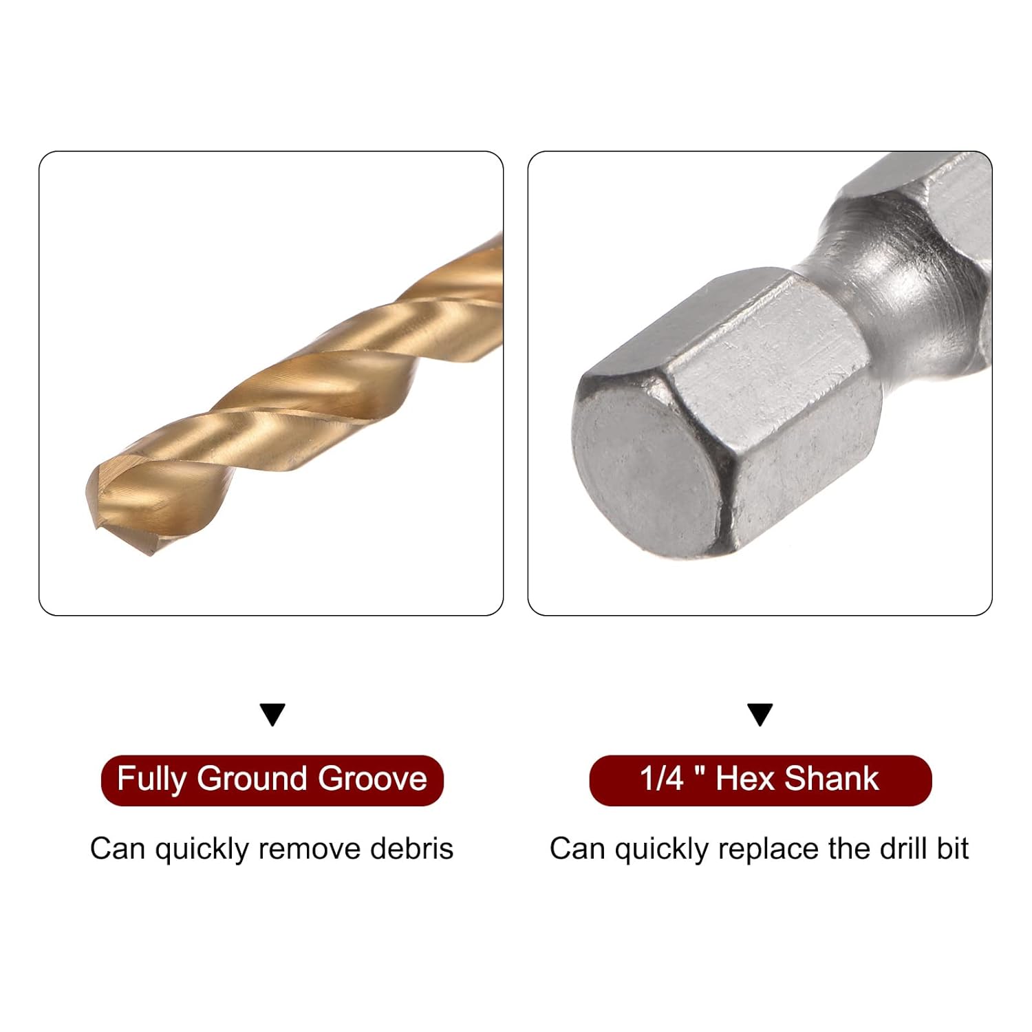 HARFINGTON 1/4" Hex Shank Drill Bit 10mm Titanium Drill Bits Set M35 High Speed Steel Twist Drill Bit 130mm Long Fully Ground for Wood, Stainless Steel, Metal, Plastic Plastic