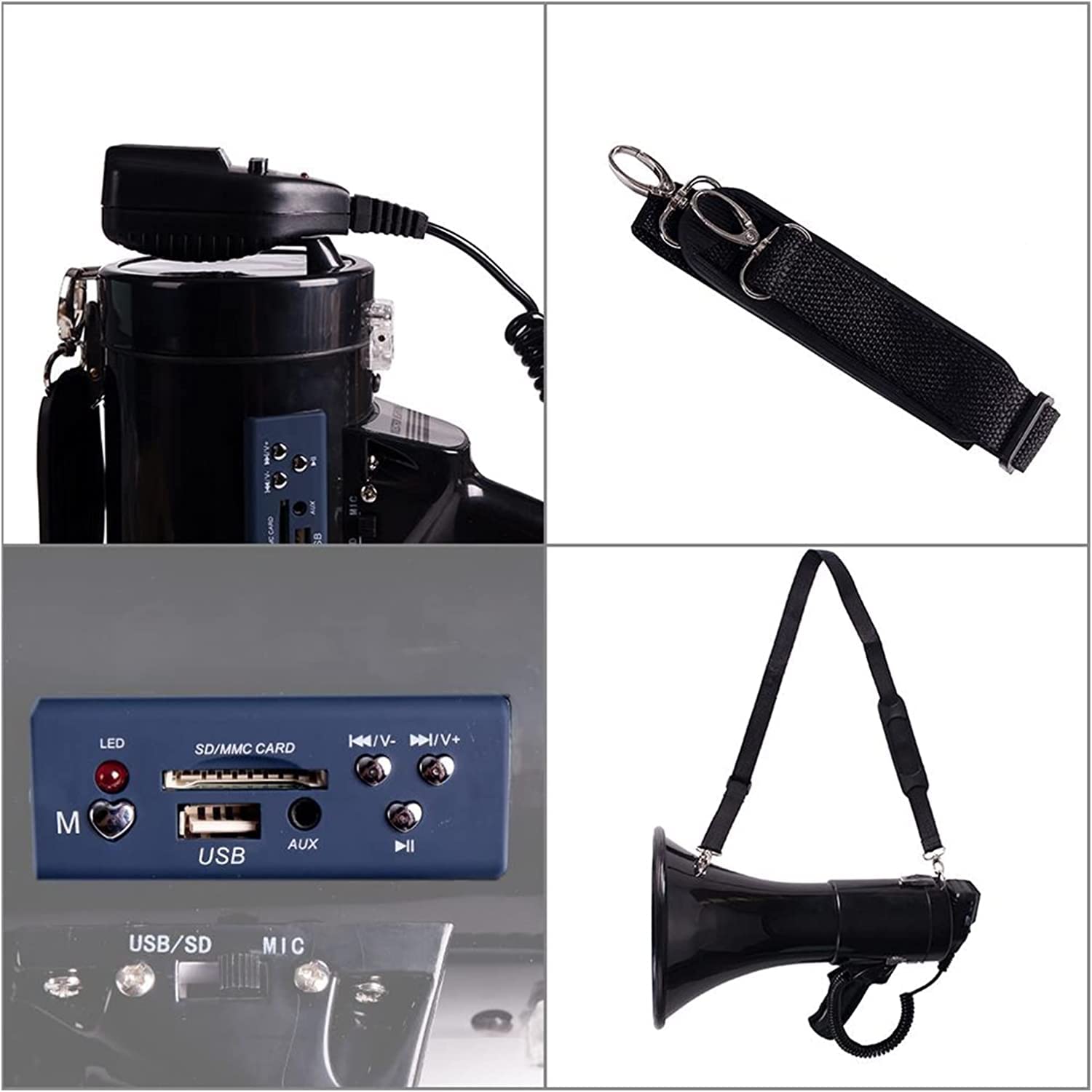 Mégaphone en plastique professionnel 25 W-50 W Distance 600 m avec sirène intégrée Bullhorn haut-parleur clair