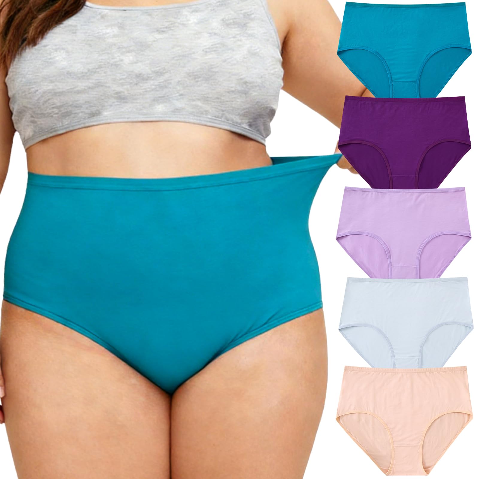 Womens Underwear Cotton Plus Size Briefs XL-6XL Mid High Waist Full Coverage Ladies Panties 5 Pack