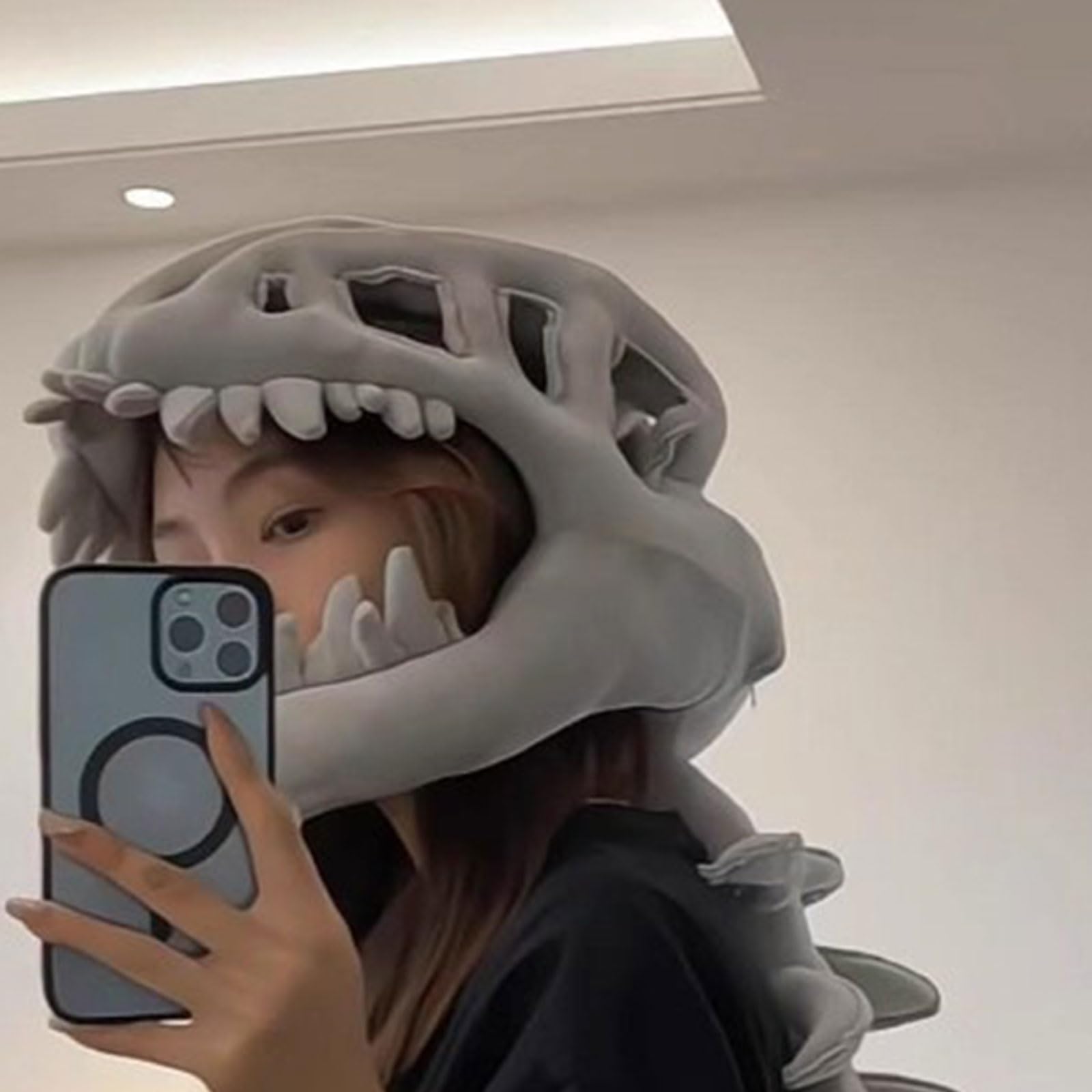Cappello con scheletro di dinosauro imbottito in cotone PP ideale per gite con tempo freddo e aggiungere umorismo all'evento, cappello scheletro di dinosauro lavabile in lavatrice