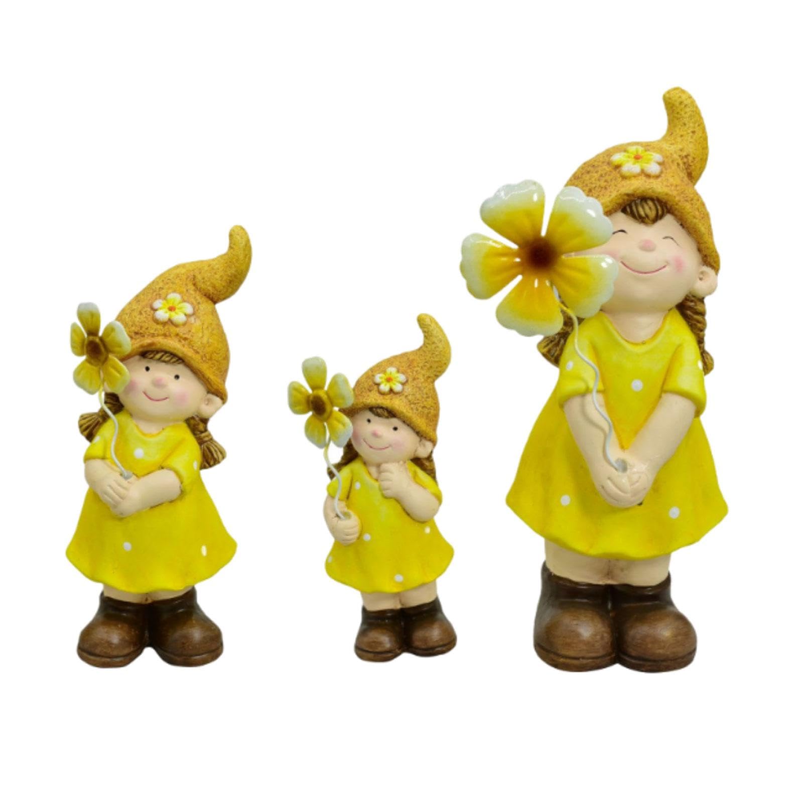 3 Piezas Duende Estatuas Gnomo Figuras Decorativas Ornamentos de Cerámica para Decoración Exterior Jardín Patio Boda Fiesta Regalo, Chicas, Individual