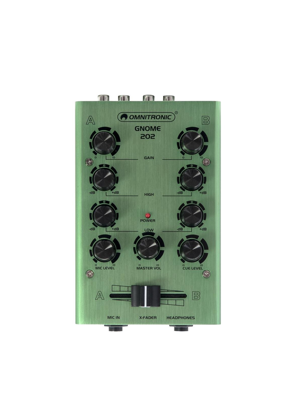 OMNITRONIC GNOME-202 Mini-Mixer grün | 2-Kanal-DJ-Mixer im Miniaturformat | Extrem leichter und kompakter DJ-Mixer | Metallgehäuse