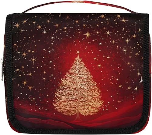 Funny Christmas Trees Texture Toiletry Bag for Women, Travel Makeup Organizer with Hanging Hook, Traveling Cosmetic Bags for Toiletries Accessories