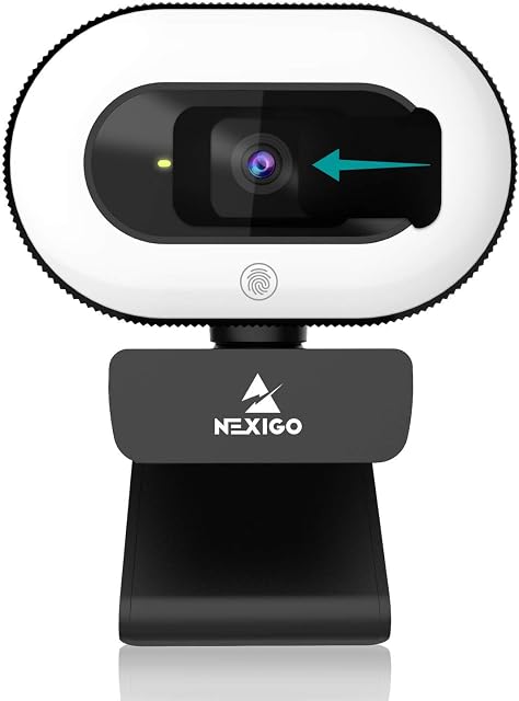 NexiGo StreamCam N930E z oprogramowaniem, kamera internetowa 1080P z oświetleniem pierścieniowym i osłoną prywatności, automatyczne ustawianie ostrości, Plug and Play, kamera internetowa do nauki