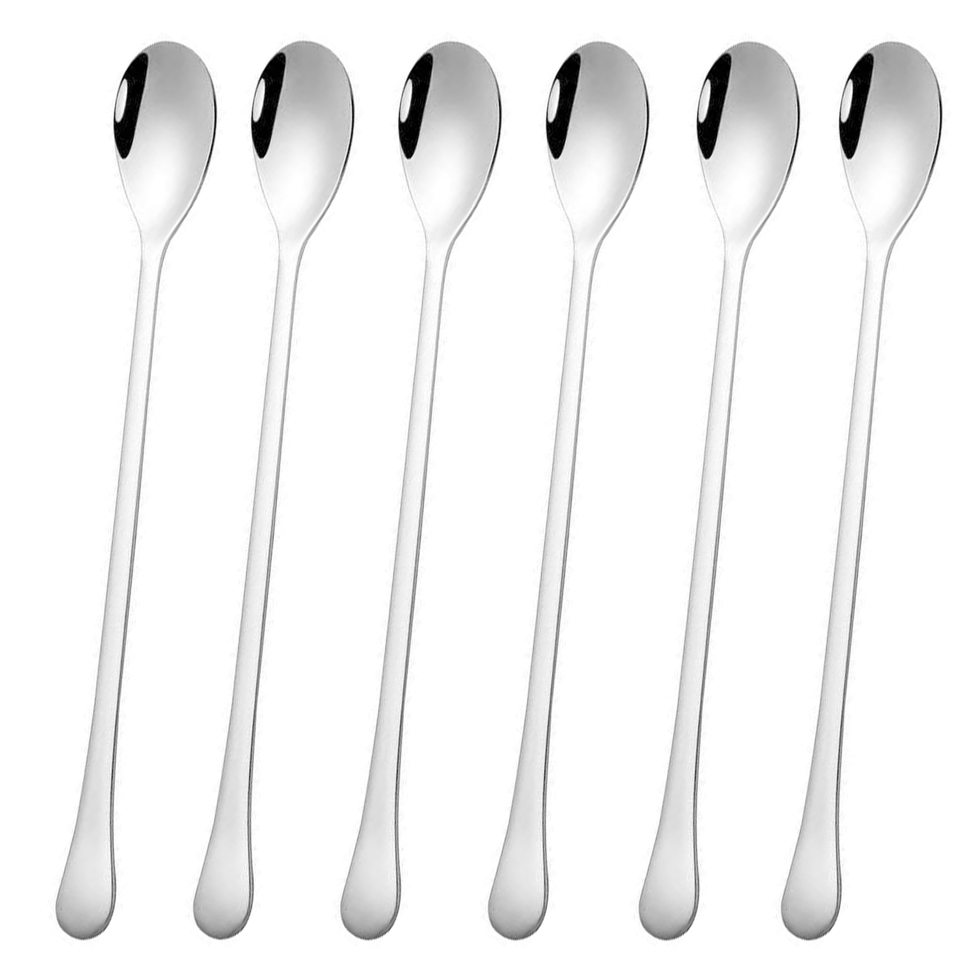 Foyscr 6 Piece Long Handle Tea Spoon, Latte Spoon, Stainless Steel 9-Inch Coffee Scoop, Stirring Ice Cream Scoop, Ideal Spoon Choice for Iced Coffee, Iced Tea, Milkshakes, Ice Cream, Cool Desserts