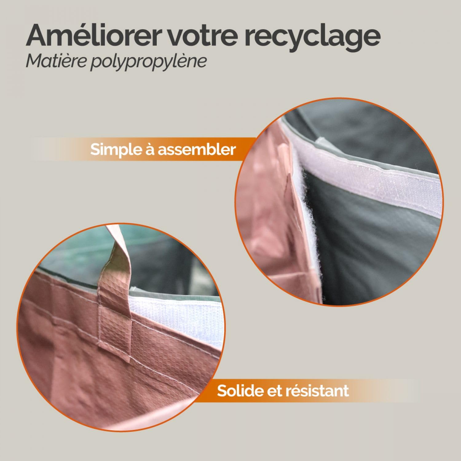 Lots de 3 sacs de recyclage réutilisables 160L pour tri sélectif