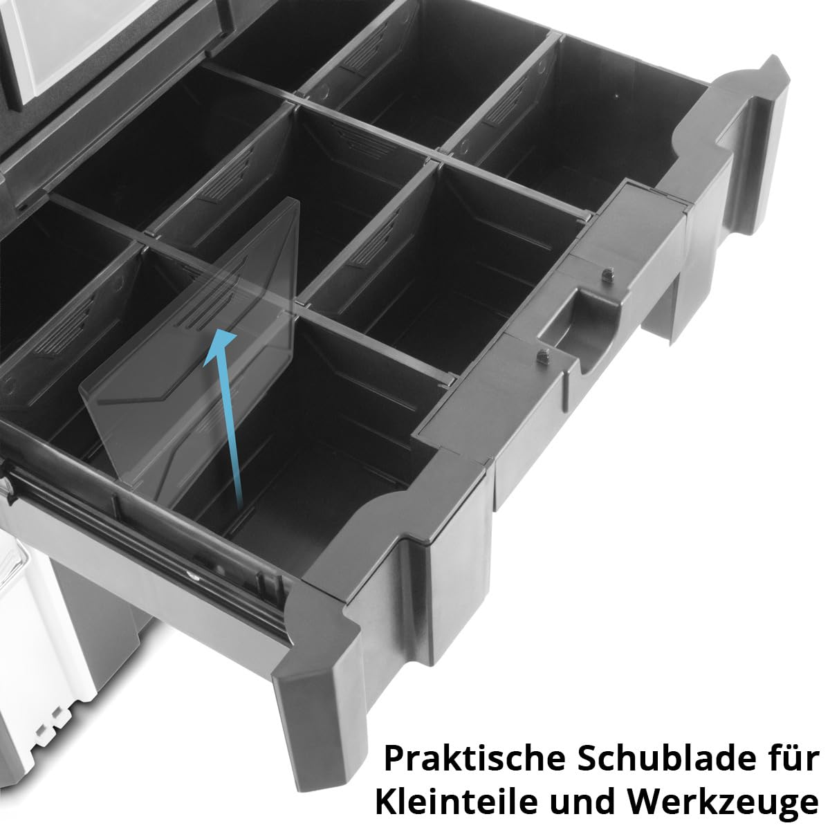 STAHLWERK Set di scatole degli attrezzi con rotelle – organizzatore portatile con tre scatole e cassetto, ampio spazio di archiviazione, chiusure a scatto stabili, sistema di archiviazione flessibile