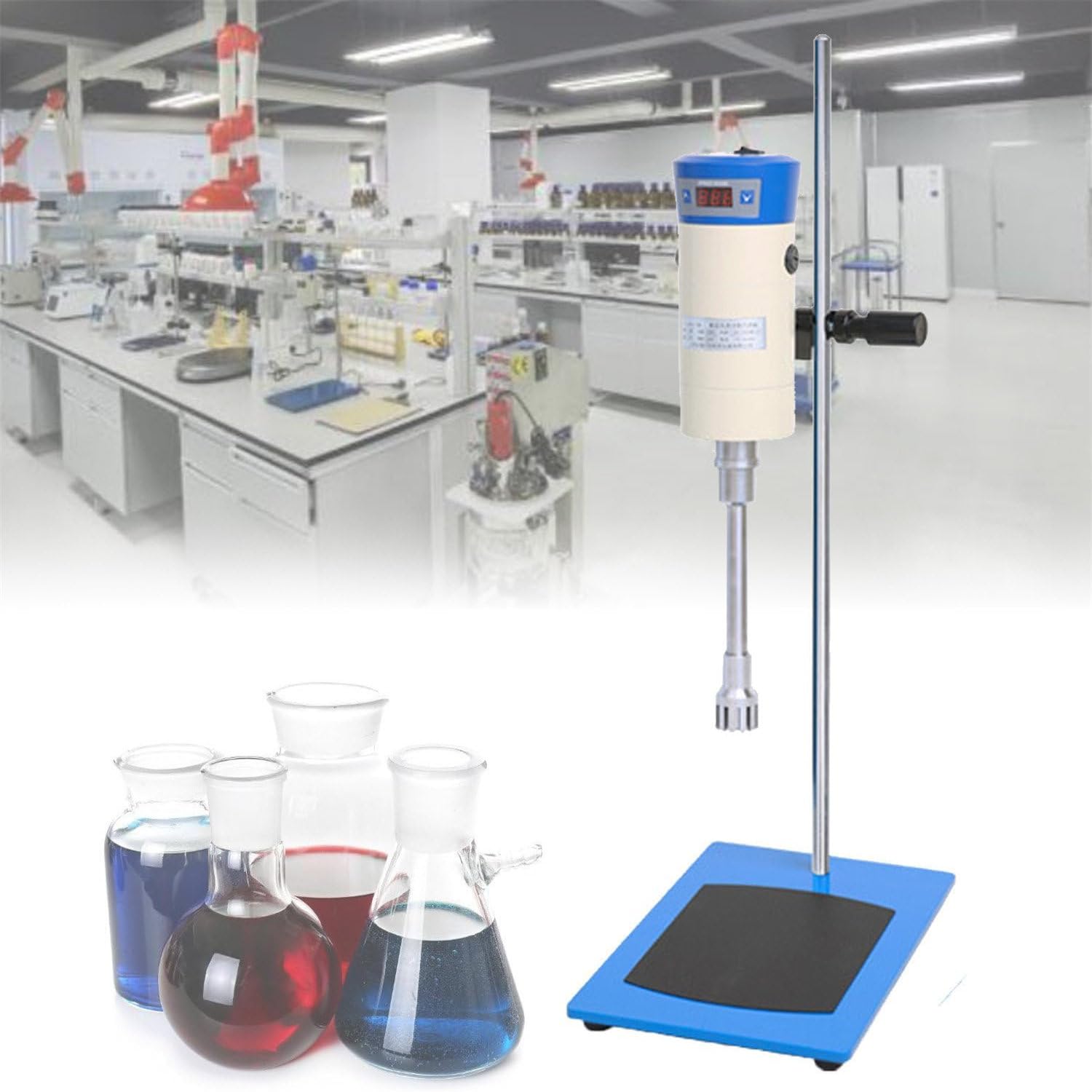 Homogenizator Laboratoryjny O Dużej Prędkości, Emulgator, Mikser Homogenizatora, Homogenizator Dyspersyjny - Regulowana Prędkość Z 2 Głowicami Roboczymi, Cyfrowy Wyświetlacz Blendera 12G+18G