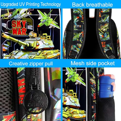Image of HPJGD 3PCS Tank Backpack for Kids, Water Resistant Boys Bookbag Set with Lunch Box, Cool School Bag for Elementary Preschool Toddler - Green Tank