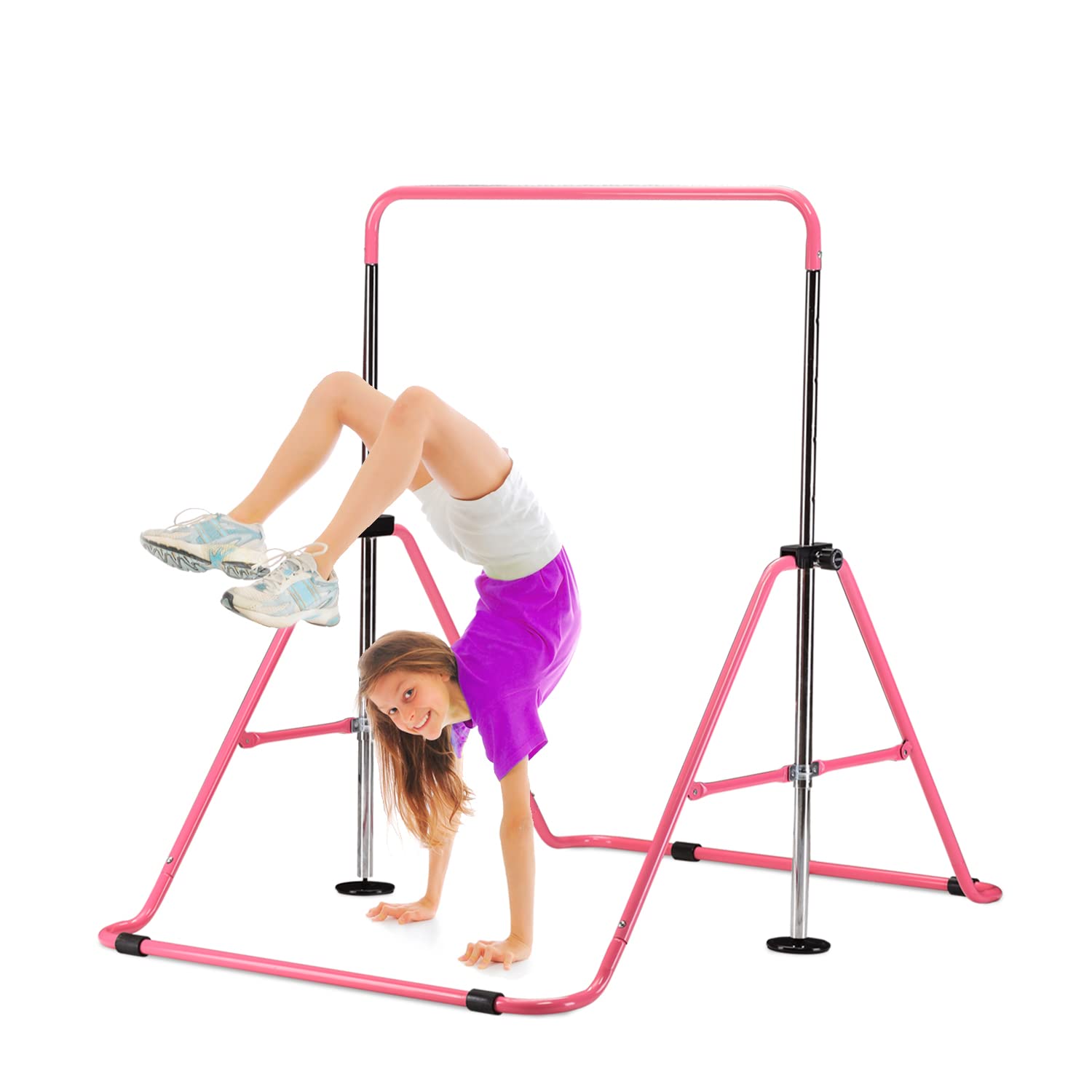 ZENOVA Gymnastics Bar Junior Gymnastics Equipment Horizontal Bar Height Adjustable, Foldable Gym Bar Monkey Bar for Kids