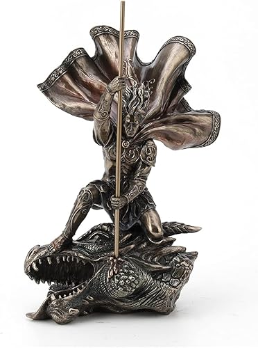 Veronese Design Estatua de fantasía de Saint George The Dragon Slayer de 11 3/8 pulgadas, resina bronceada fundida en frío, decoración del hogar