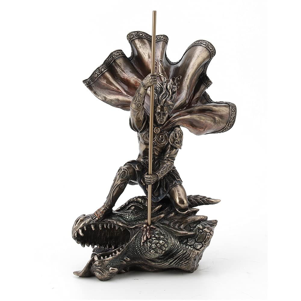 Veronese Design - Scatola Portagioie Esagonale In Resina Bronzo Con Drago E Cattedrale, Decorazione Gotica 12 Cm