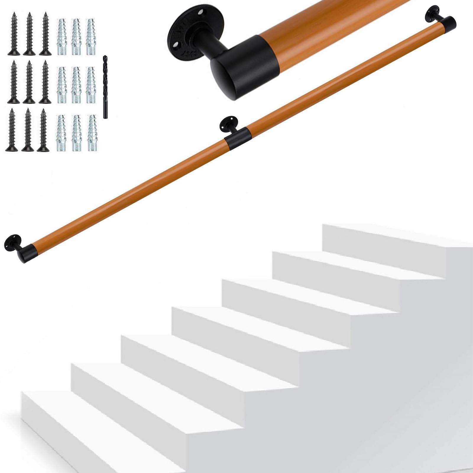 6.75FT Resin Handrail Indoor Stair Railing with Sturdy Metal Railing Wall Mounted Handrail, Elderly Child Accessible Stair Railing，1.97 "Round