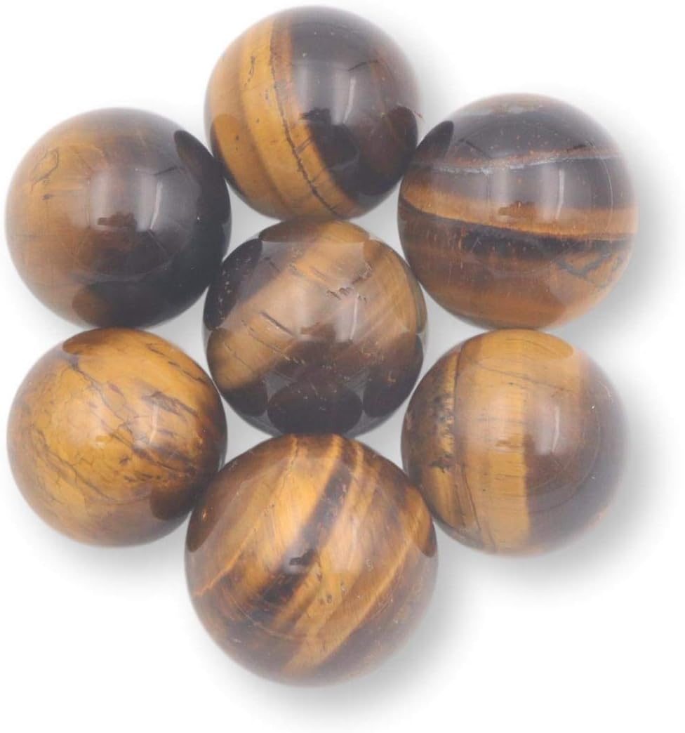 Nature Wonders Crystal Ball Sphere Tiger Eye 7 Spheres 1”, 24-26mm for Reiki, Energy Healing, Meditation, Palm Stones, TouchStones