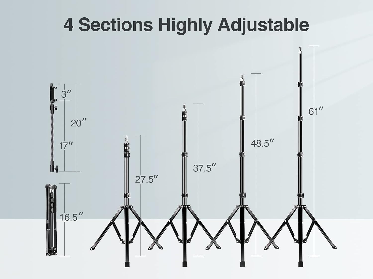 Elitehood 205cm Hoch Handy Stativ, Flexibel Overhead iPhone Stativ mit 43cm Verstellbarer Schwanenhals, Schwerlast Aluminium Tripod für iPhone 14 13 12 Pro Max Mini/Android Smartphone