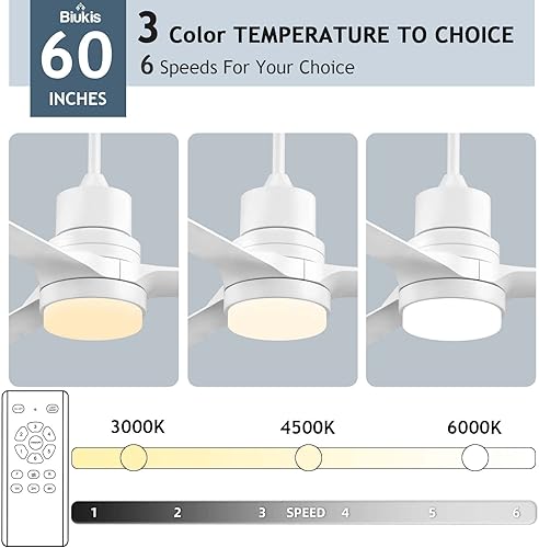 Miniatura 6 de Ventiladores de techo con luces, ventilador de techo blanco para interiores y exteriores con control remoto, ventiladores de techo modernos de 52
