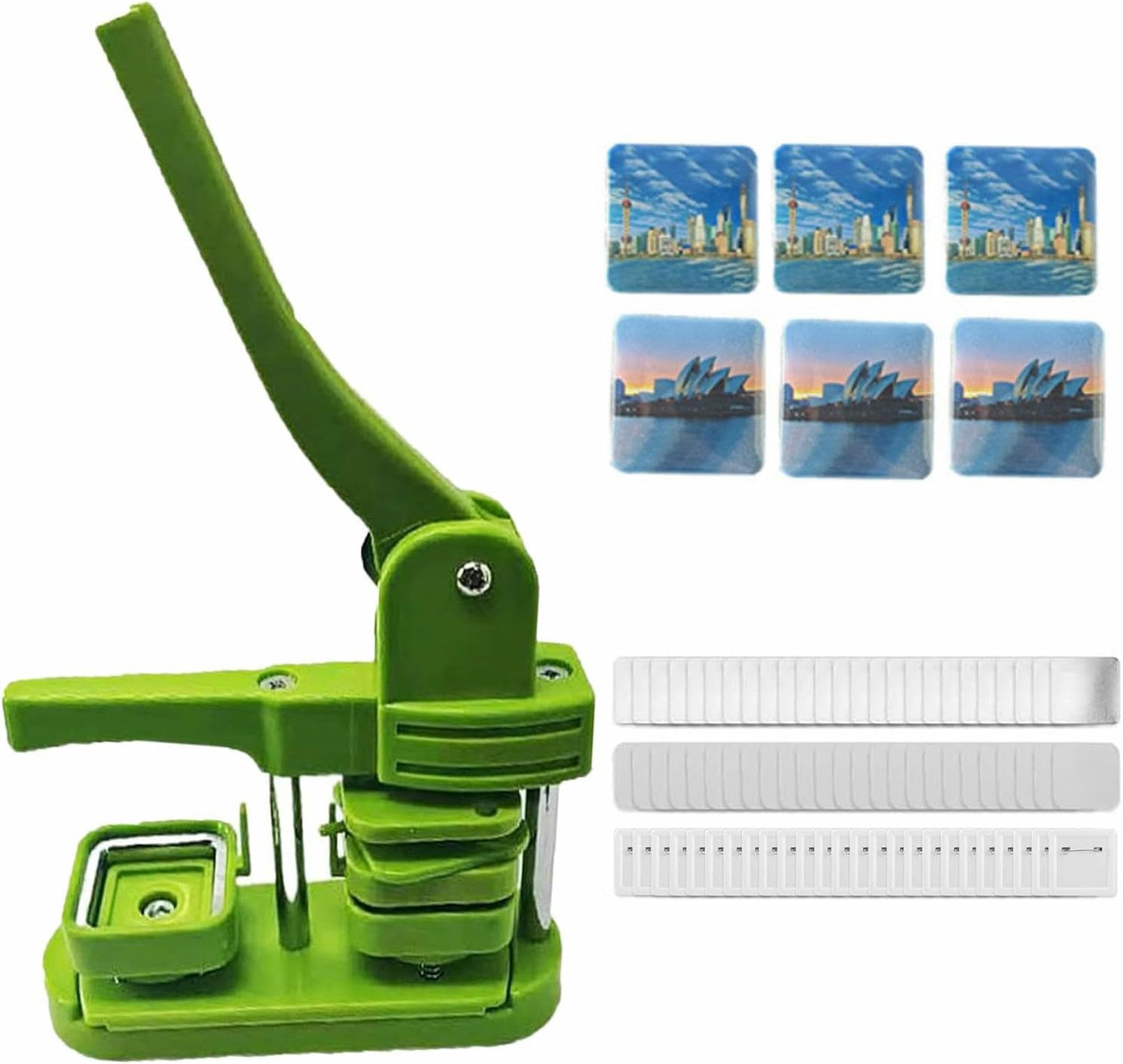 ZXGRfdefa Badge maker, 50 mm Square Fridge Photo Maker Machine Press, Ergonomic Arc Handle Punch Kit, Easy DIY Button Making(Blue,Pin Badges)