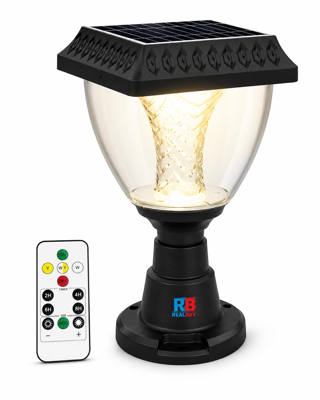 arcadia solar gate & pillar light, 3-in-1 colors + rgb | 3-in-1 light colours + rgb, remote control operation, dusk-to-dawn auto on/off, 5w led, ip65 weatherproof, 2200mah battery