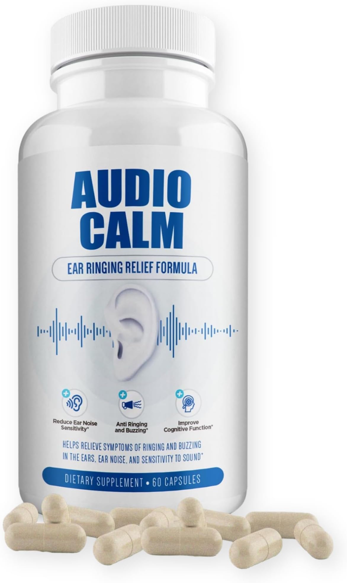 - Audio Calm - Tinnitus Relief for Ringing Ears - Ear Health Vitamins - Natural Stop Tinnitus Relief Solution - Rapid Ear Ringing Relief, Buzzing, Clicking and Reduce Ear Noise | 60 Capsules (1)
