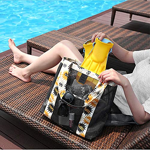 XINCHIA Mesh Beach Tote Bag Waterproof Mesh Folding Shoulder Bag Reusable Shopping Sand Toys Storage Multi-functional Carry Net Organiser for Family Holiday Picnic Swimming Pool Grocery Organizer - Image 4