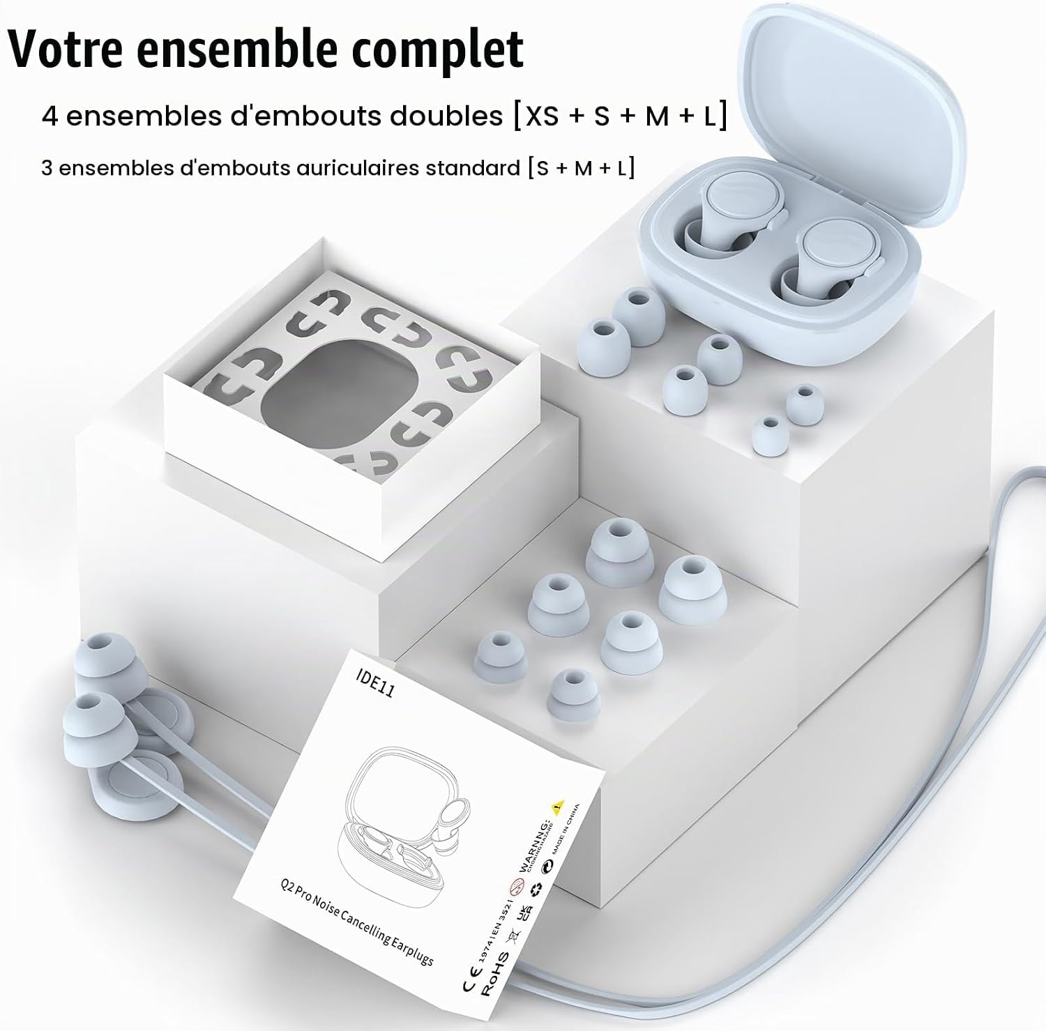 Boule quies, Bouchon d'oreille pour dormir réutilisables antibruit avec 7 paires d'embouts en silicone, bouchons de couchage pour étudier, se concentrer, voyager et assister à des concerts
