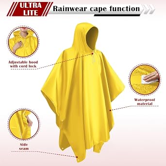 CHGANG Waterproof Poncho Adult, EVA Reusable Rain Poncho Lightweight Waterproof Raincoat Emergency with Hood for Outdoor Hiking Camping Cycling Traveling