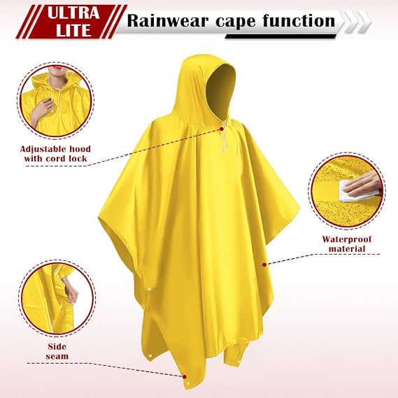CHGANG Waterproof Poncho Adult, EVA Reusable Rain Poncho Lightweight Waterproof Raincoat Emergency with Hood for Outdoor Hiking Camping Cycling Traveling