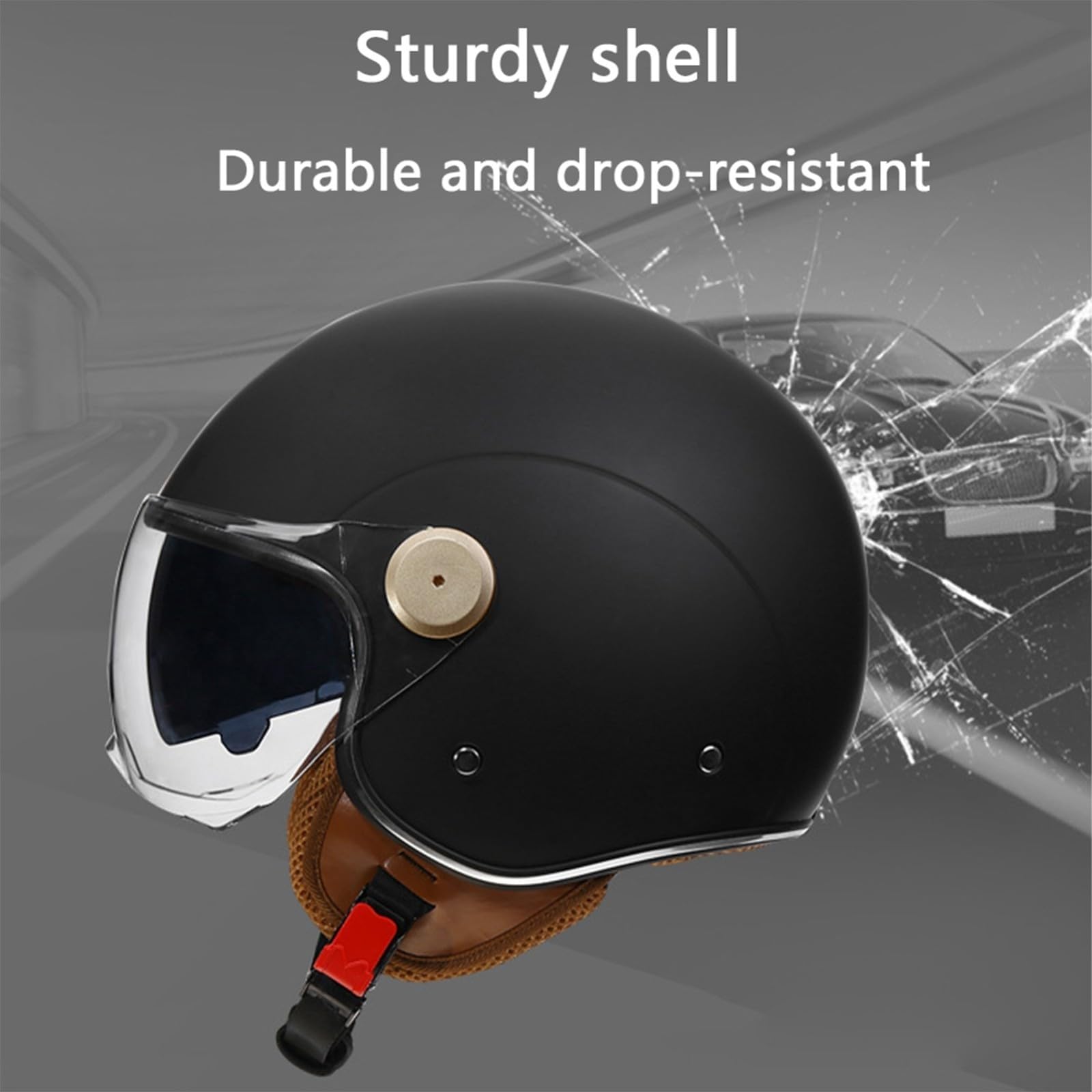 3/4 Cara Abierta Casco de Moto, Vendimia Scooter Motocicleta Jet Medio Casco, con Gafas Dobles Forro Cómodo Orejeras, Dot/ECE Certificado, para Adulto Hombres Mujeres