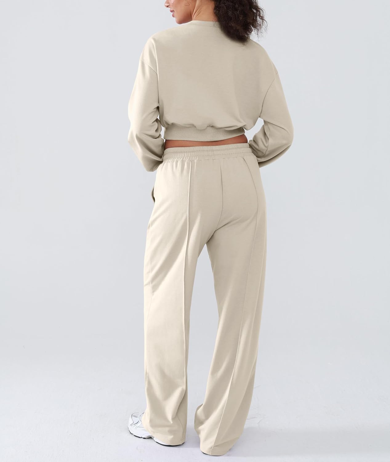 Women 2 Piece Outfits Long Sleeve Twist Front Cropped Sweatsuit High Waist Wide Leg Pants Lounge Matching Sets