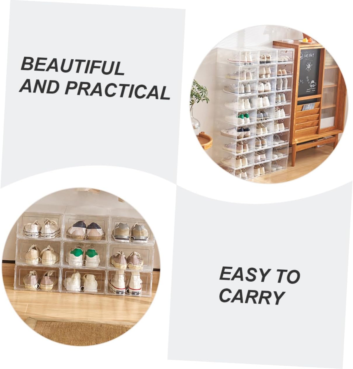 6pcs Plastic Shoe Boxes Lids Closet Organizer Sneaker Storage Easy to Assemble No Burrs for Safe Handling