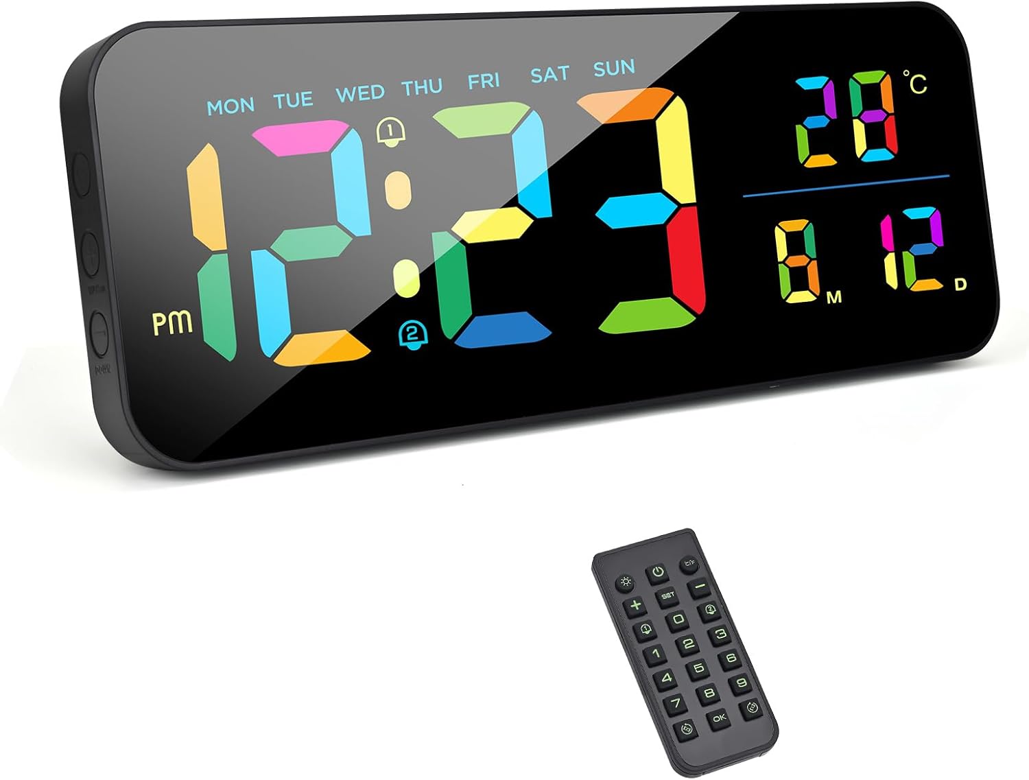 16" Digital Clock with Large Display, RGB Color Digital Wall Alarm