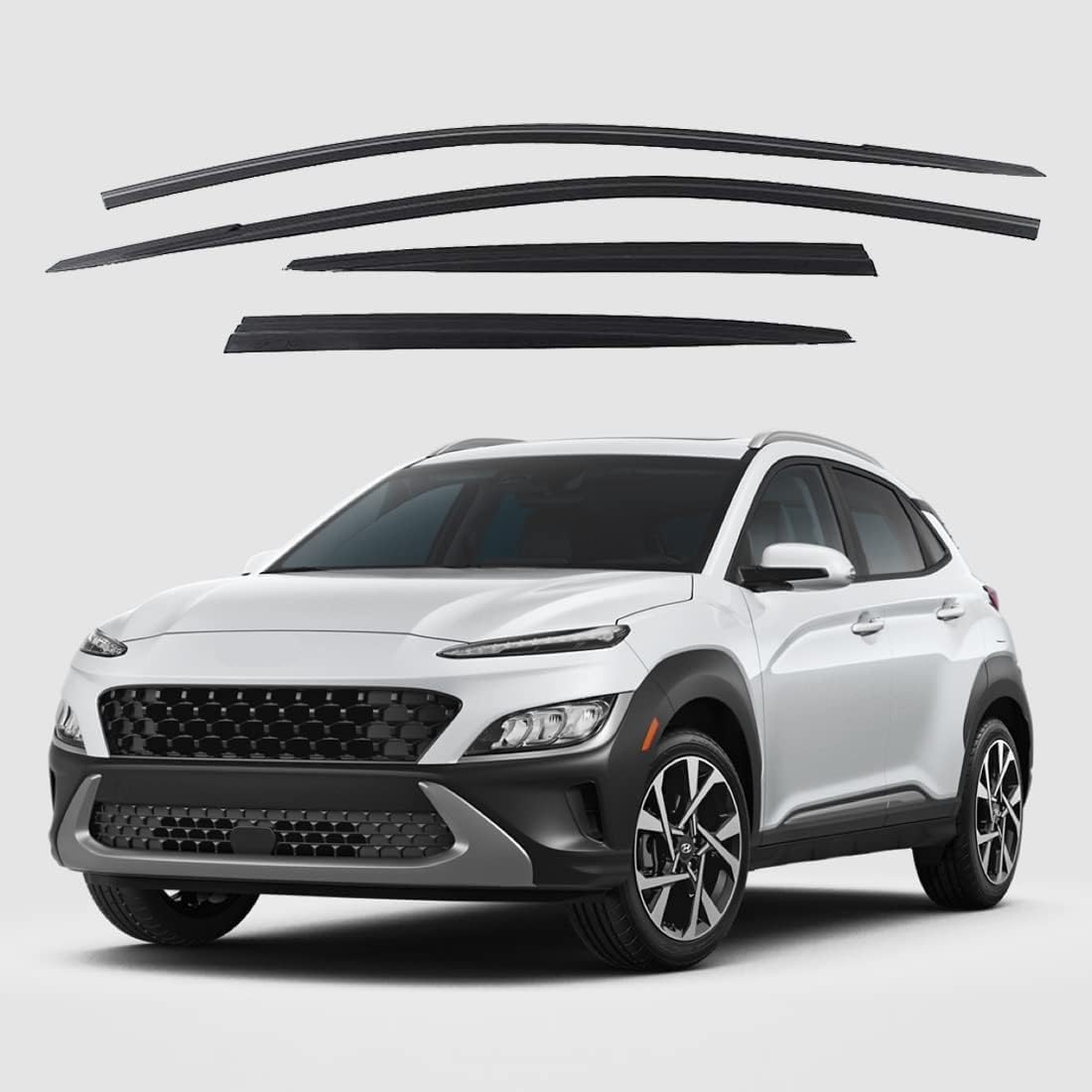 Safe Smoke Window Visor Sun Rain Vent Guard 4 Pcs Set Out Channel Visor Black Compatible with KONA (KONA 21~ Smoke)