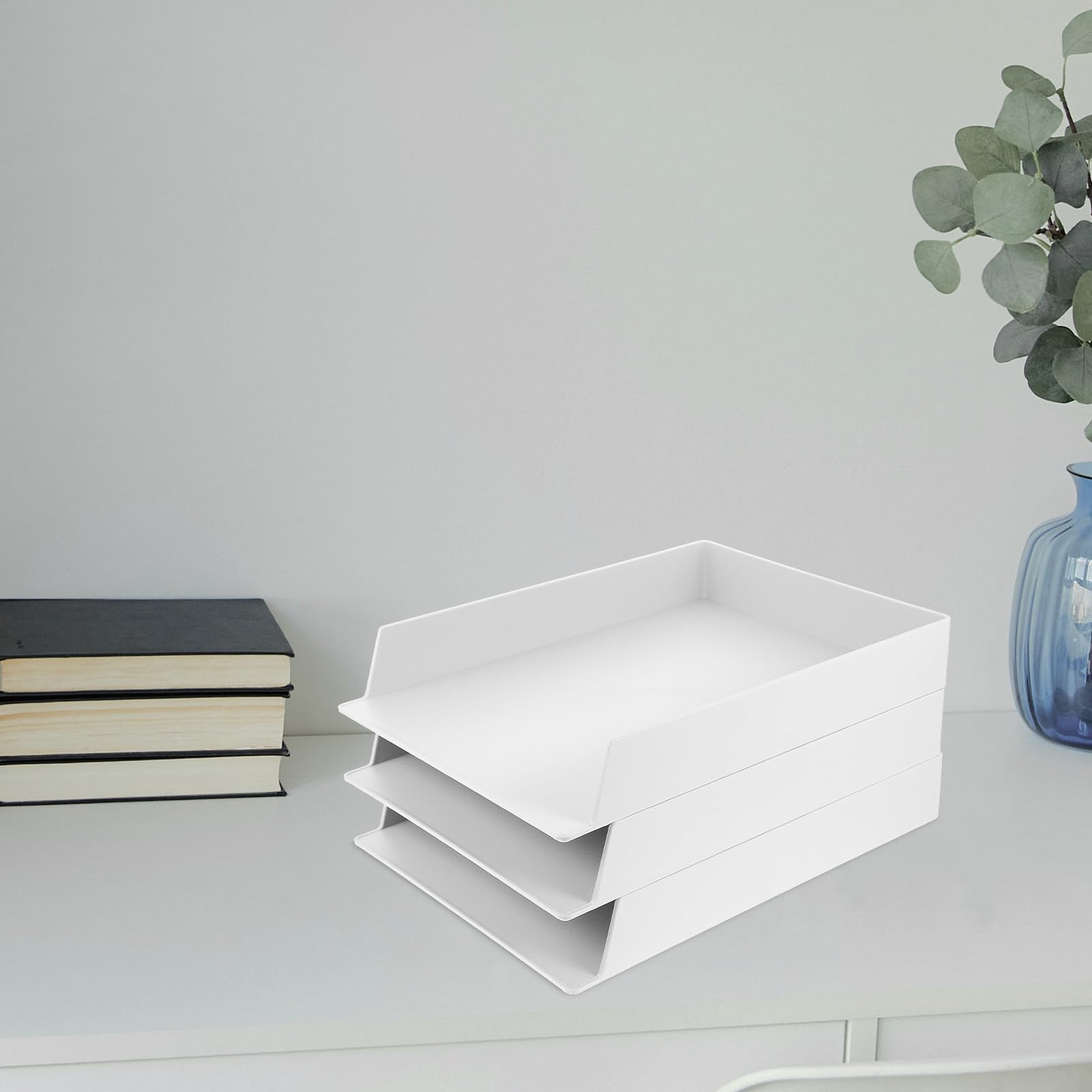 Organizer per Documenti da Scrivania Set 3 Pezzi in Abs Bianco, Scatole Portadocumenti Leggere e Multifunzione ad Alta Capacità per Ufficio e Dormitorio