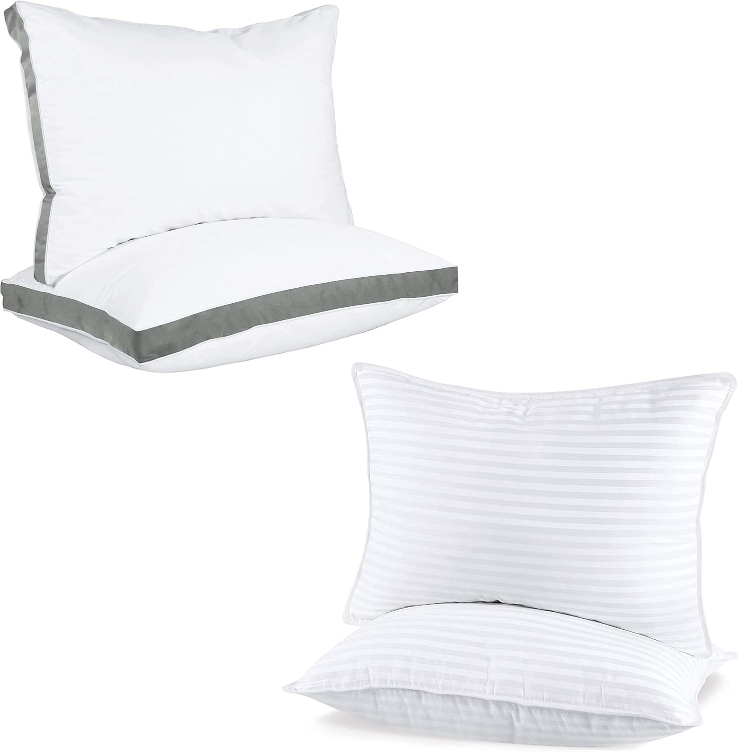 Utopia Bedding Queen Size 2PK Gusset Pillows Grey and 2PK Bed Pillows White Home