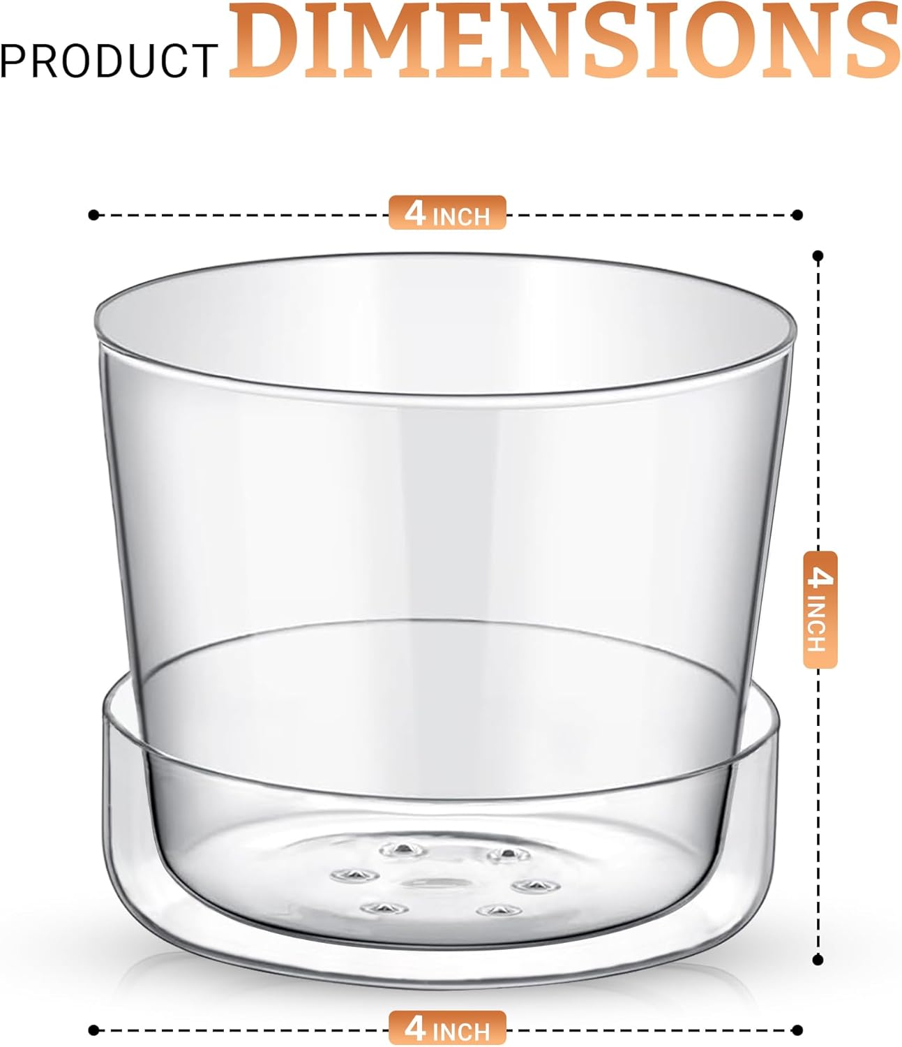 Sheer Glass Pot Planter with Drainage Holes & Tray - Decorative & Modern for All House Plants (4 Inches)