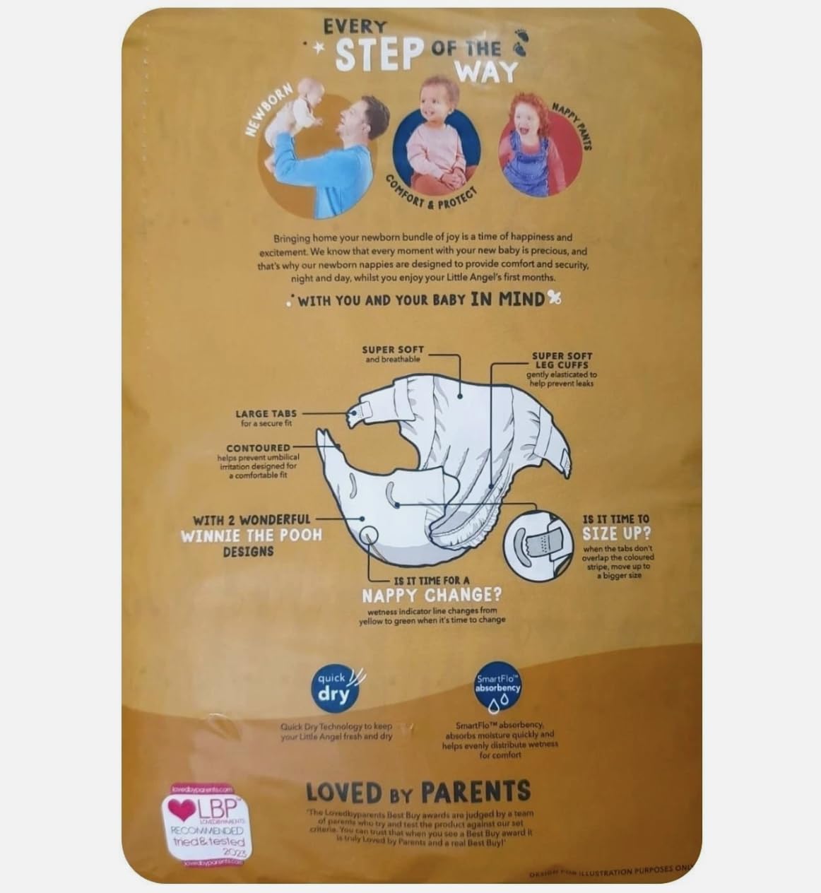 Little Angels by ASDA Newborn Nappies, Size 1 (2-5kg), Winnie the Pooh Disney Design, Quick Dry, Wetness Indicator, Jumbo Pack of 70 — view 2
