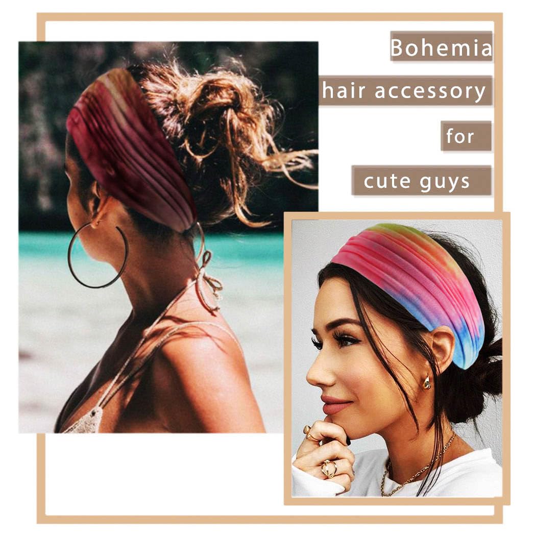 Fasce larghe elasticizzate annodate per capelli, elastiche, per yoga, allenamento, corsa, sport, tie dye, grandi fasce africane per la testa, per donne, 4 pezzi