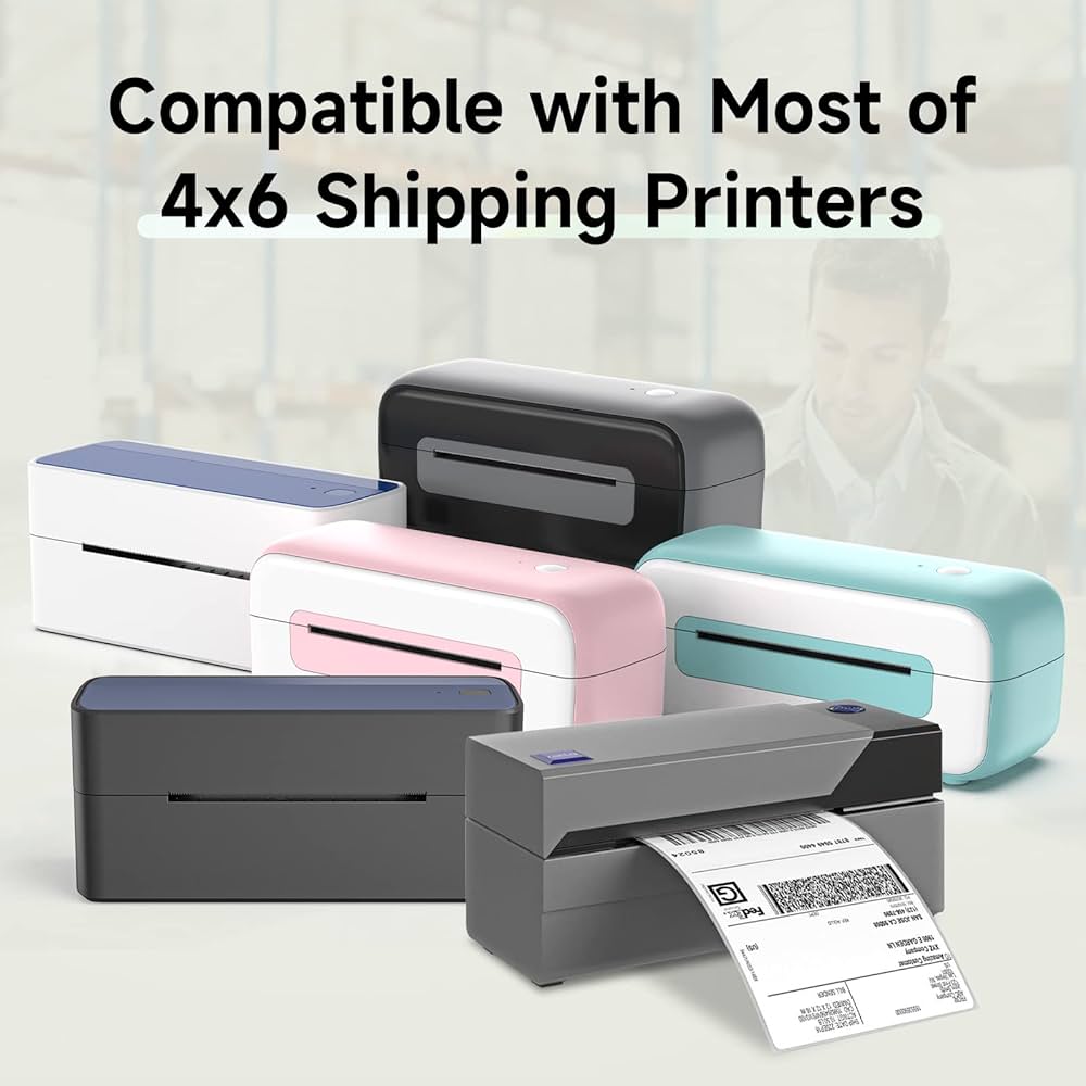 YIKIADA White Direct Thermal Labels 150 X 100 MM Vinyl Self-Adhesive Fanfold Shipping Stickers Waterproof Perforated Printer Decal For Office Warehouse Home Pack Of 250