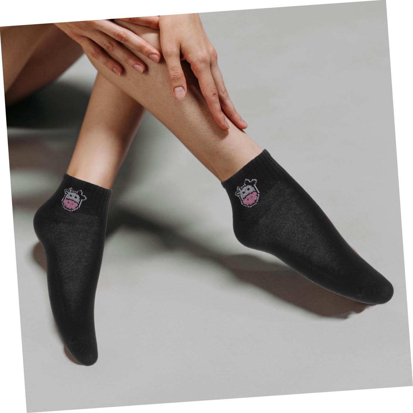 Garneck 5 Pares Calcetines Cortos Mujer Estampado Vaca Algodón Elástico Transpirable Verano Otoño Regalo Teens