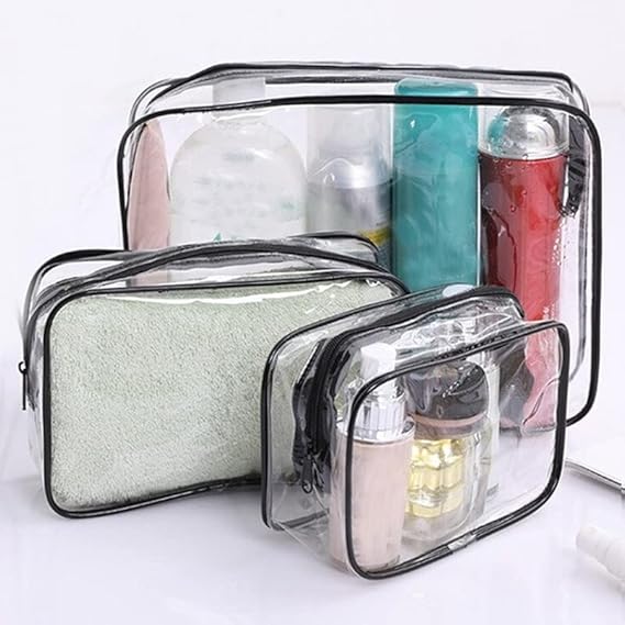yesSMI Clear Plastic Zippered Toiletry Carry Pouch,3Pcs Different Size Transparent Toiletry Bag