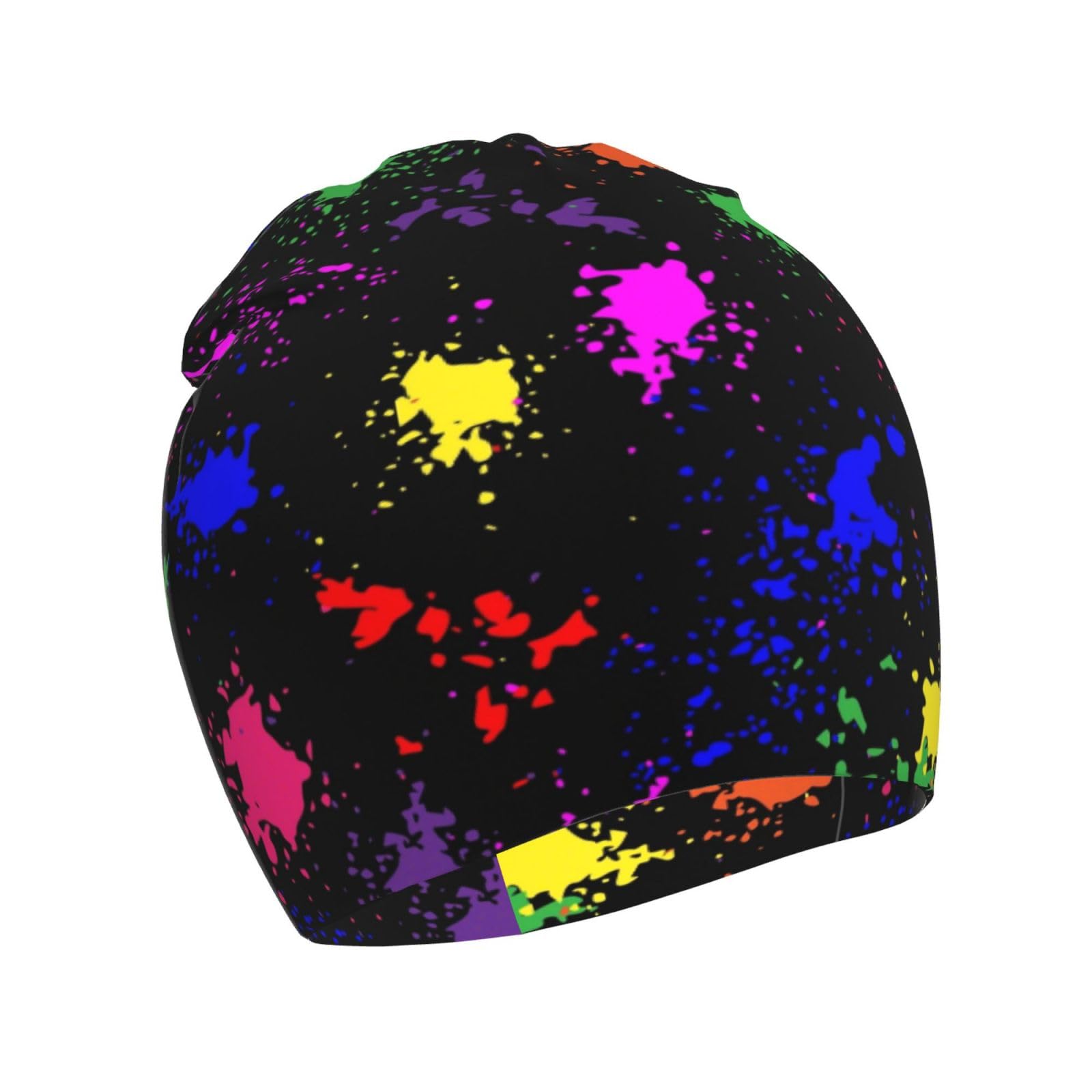 Rainbow Splatter Neon On Dark Kids Beanie Hats Warm Knit Beanie Cap Skull Caps Gifts Decor for Boys Girls
