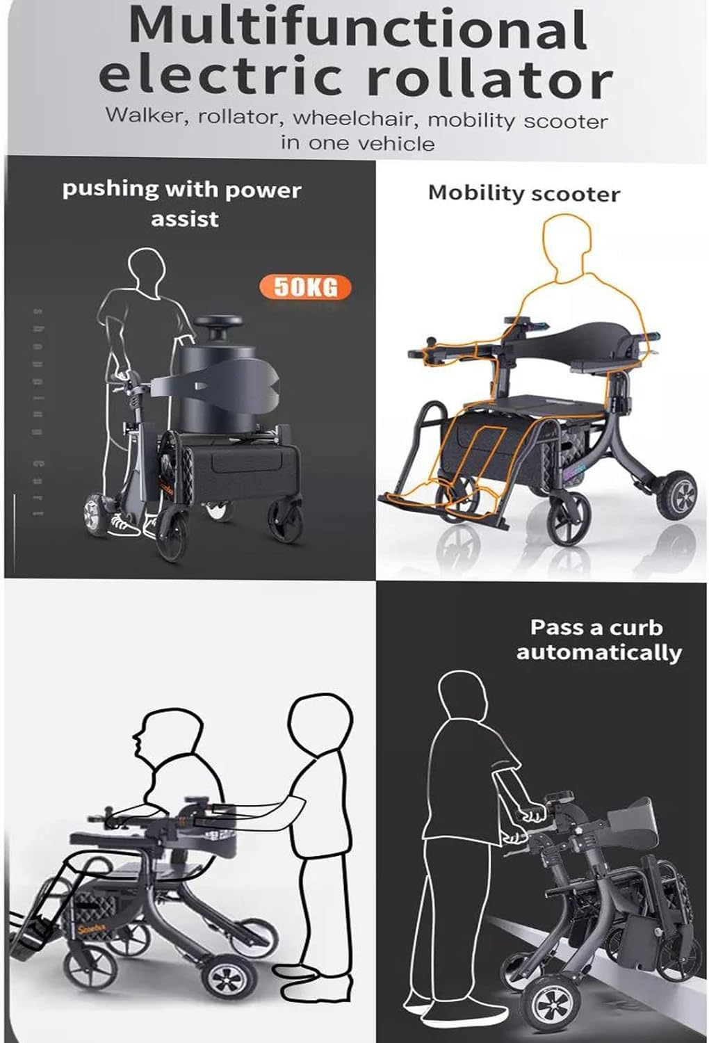Rollator elettrico di azionamento del deambulatore di potere, carrello elettrico pieghevole della sedia a rotelle anziana della sedia a rotelle leggera della batteria del litio per l'anziano ( Size :